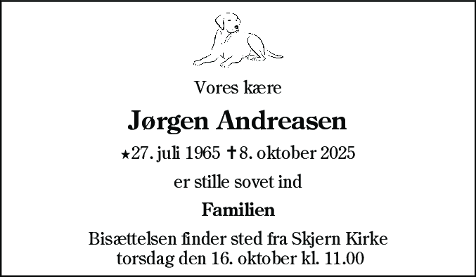 Dødsannonce for Jørgen Andreasen