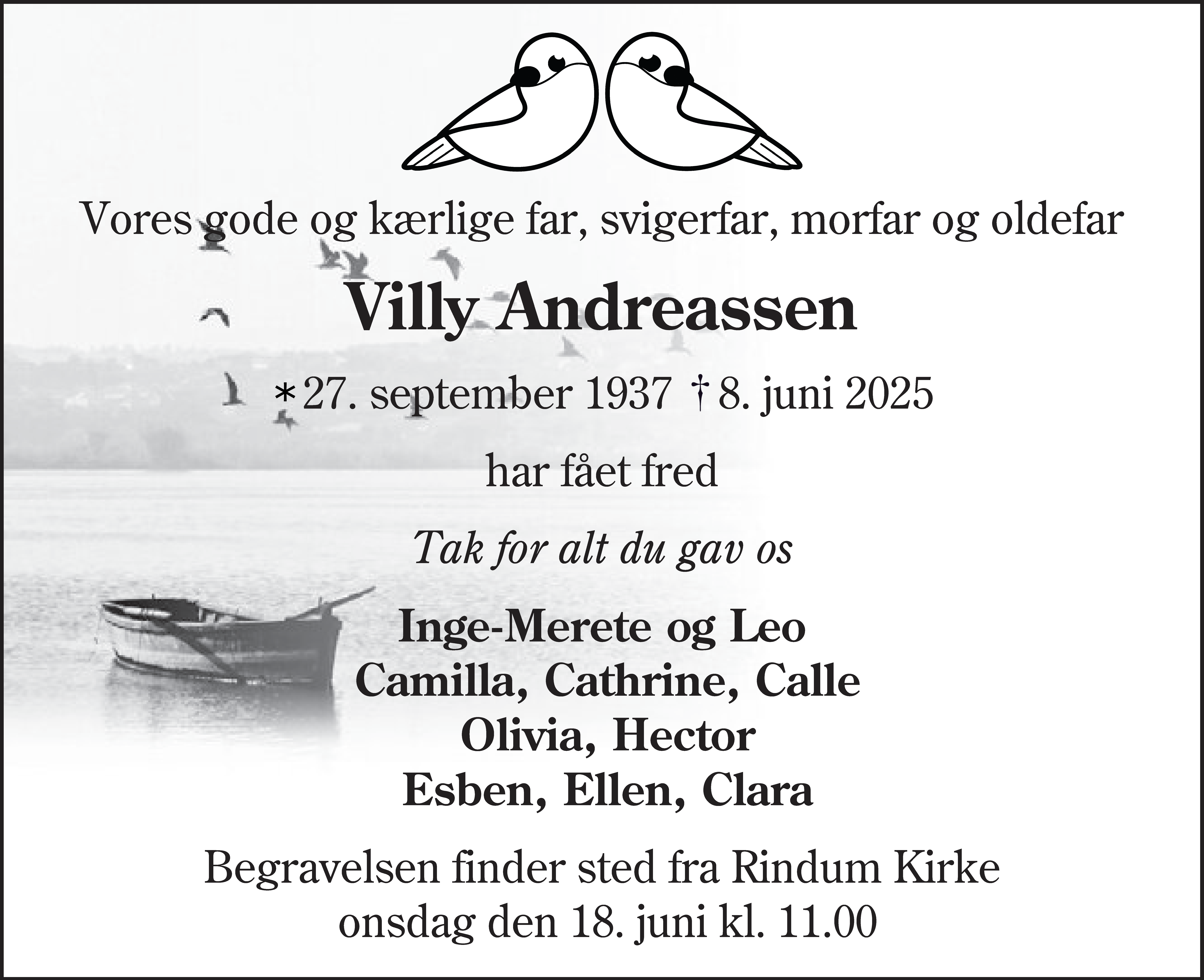 Dødsannonce for Villy Andreassen