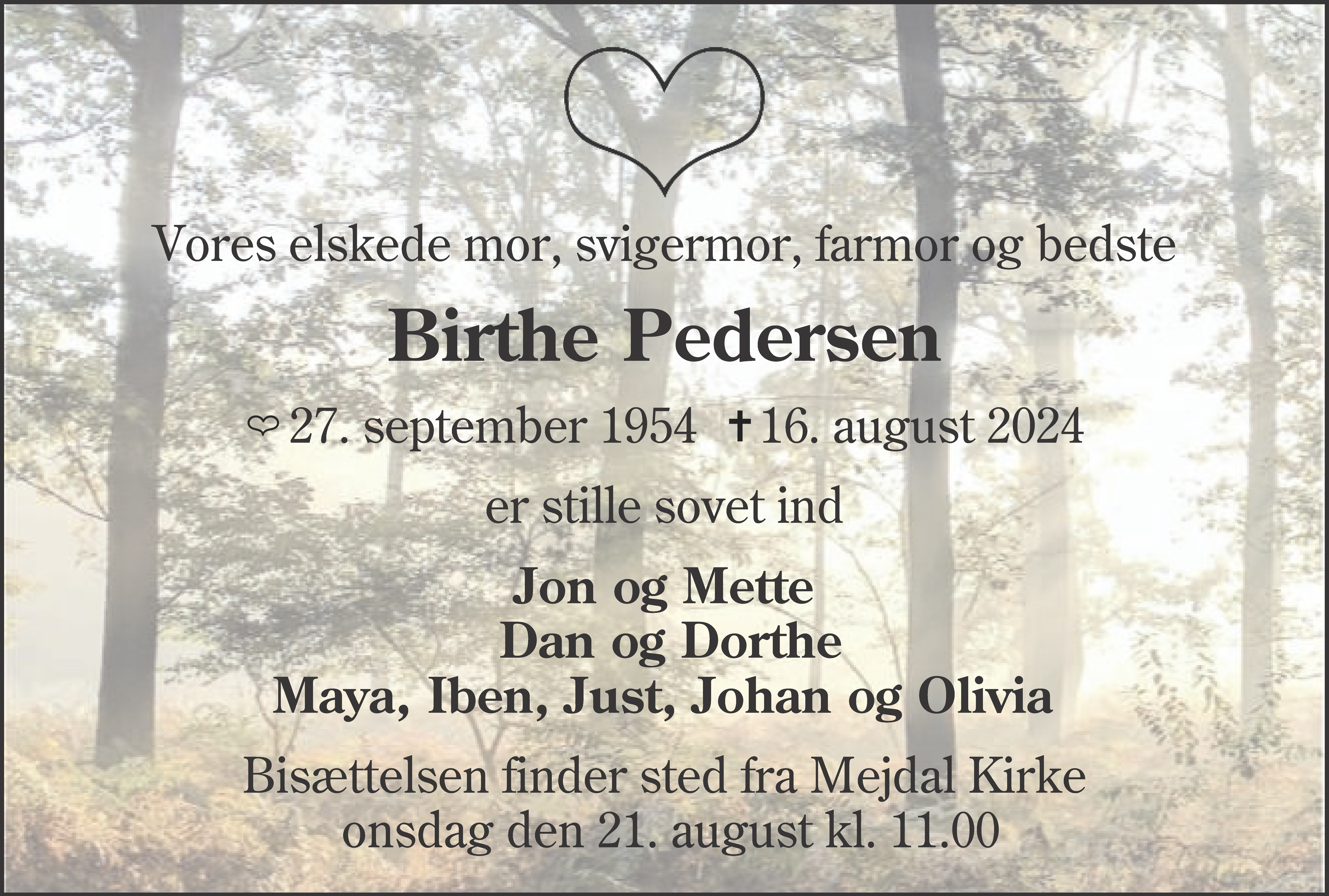 Dødsannonce for Birthe Pedersen