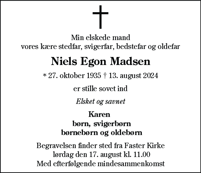 Dødsannonce for Niels Egon Madsen