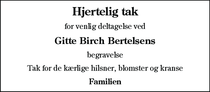 Dødsannonce for Gitte Birch Bertelsen