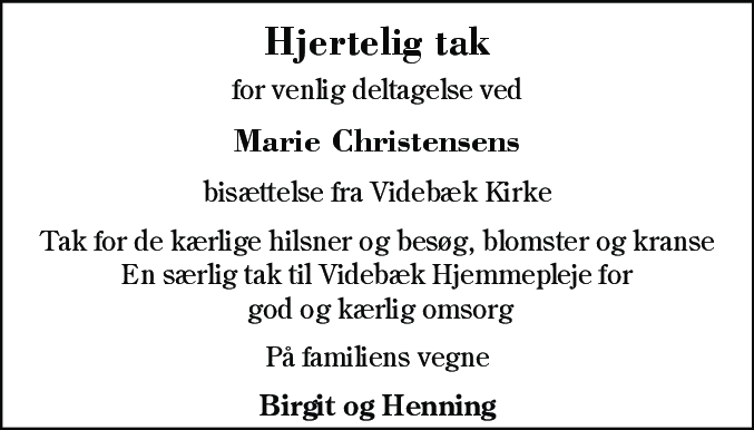 Dødsannonce for Marie Christensen