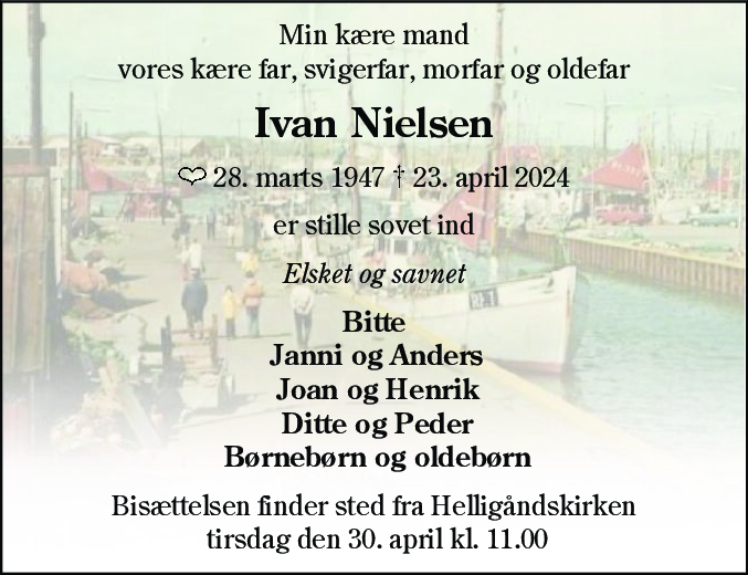 Dødsannonce for Ivan Nielsen