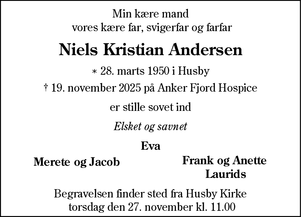 Dødsannonce for Niels Kristian Andersen