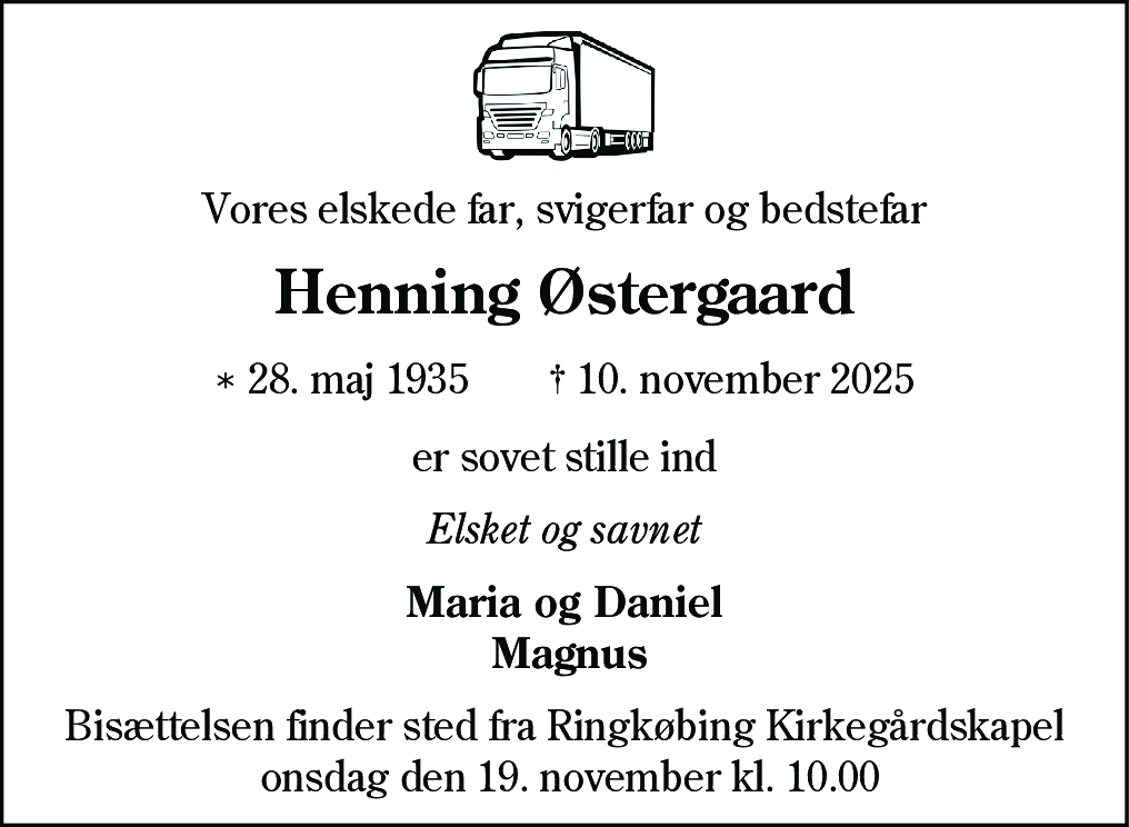 Dødsannonce for Henning Østergaard