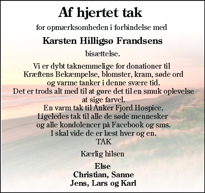 Dødsannonce for Karsten Hilligsø Frandsen