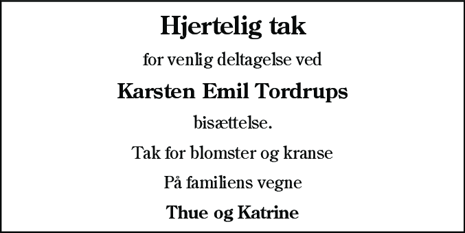 Dødsannonce for Karsten Emil Tordrup