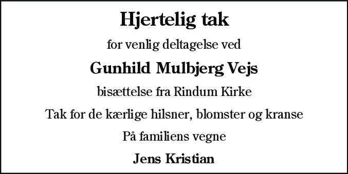 Dødsannonce for Gunhild Mulbjerg Vej