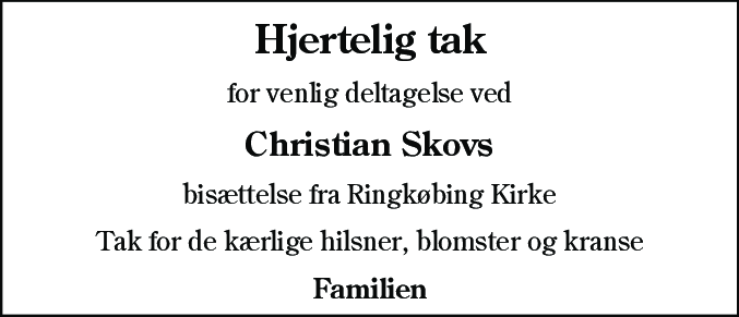 Dødsannonce for Christian Skov