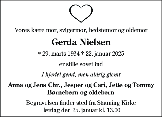 Dødsannonce for Gerda Nielsen