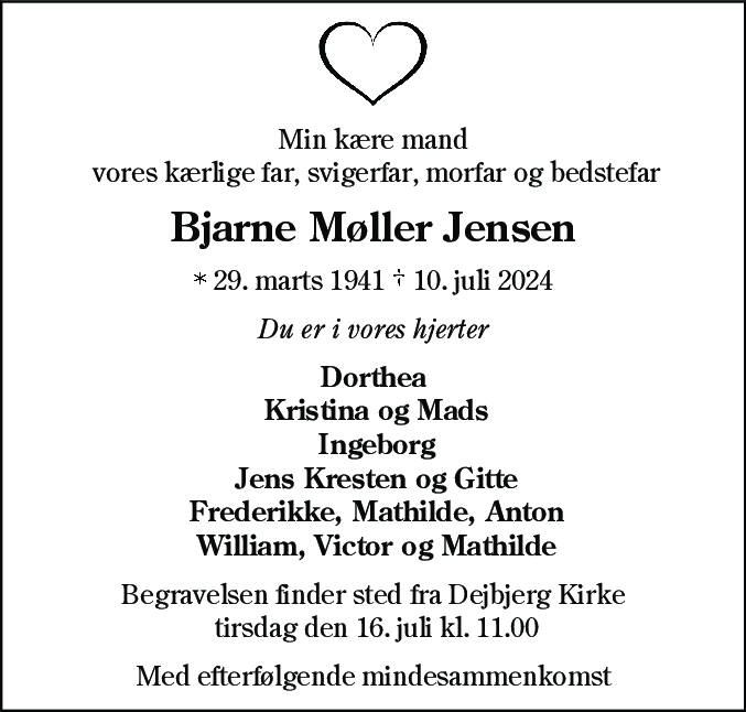 Dødsannonce for Bjarne Møller Jensen