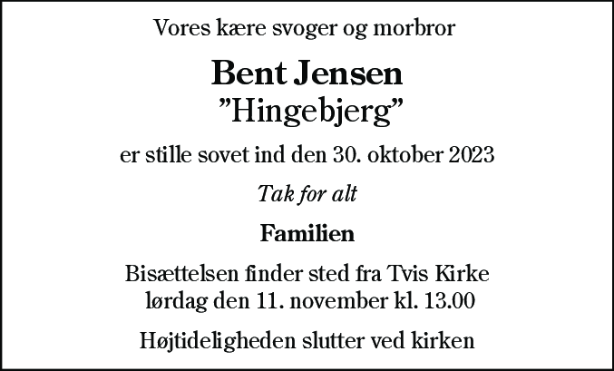 Dødsannonce for Bent Jensen
