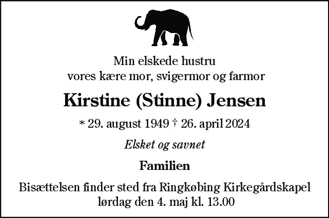 Dødsannonce for Kirstine Jensen