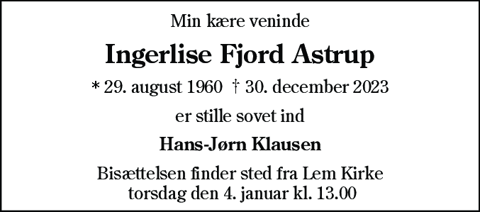 Dødsannonce for Ingerlise Fjord Astrup