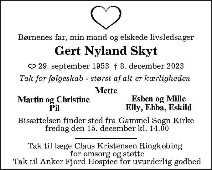 Dødsannonce for Gert Nyland Skyt