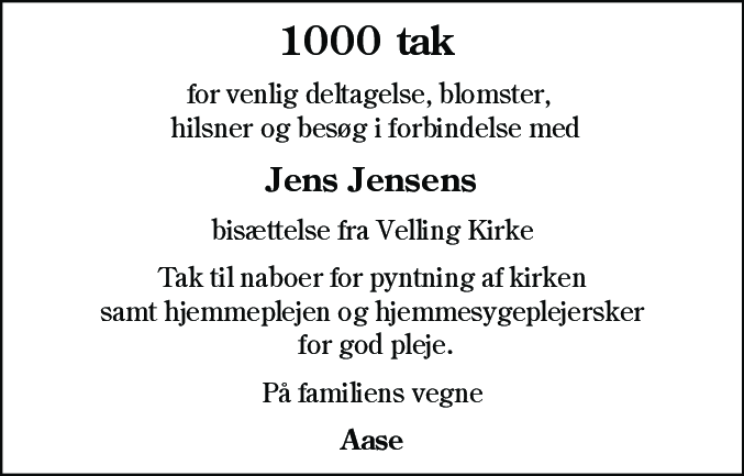Dødsannonce for Jens Jensen