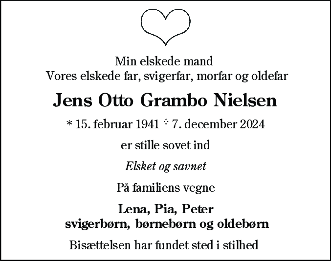 Dødsannonce for Jens Otto Grambo Nielsen
