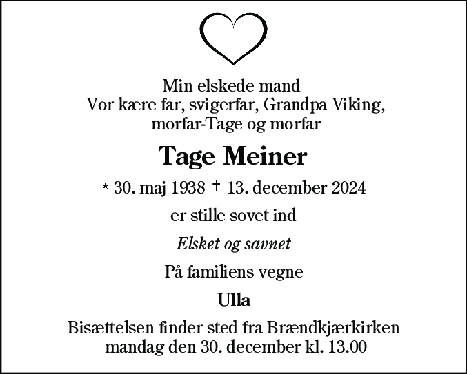 Dødsannonce for Tage Meiner