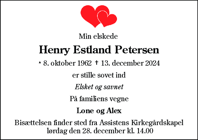 Dødsannonce for Henry Esland Petersen