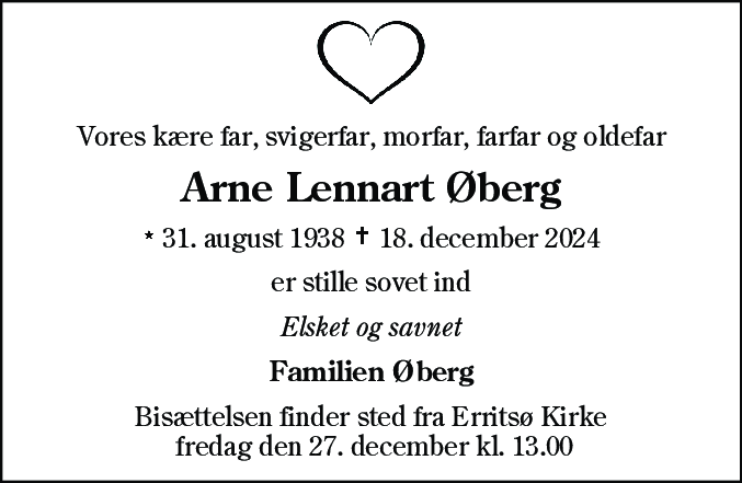 Dødsannonce for Arne Lennart Øberg