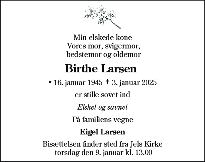 Dødsannonce for Birthe Larsen