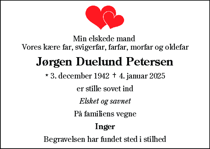 Dødsannonce for Jørgen Duelund Petersen