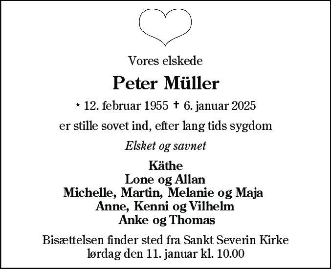 Dødsannonce for Peter Müller