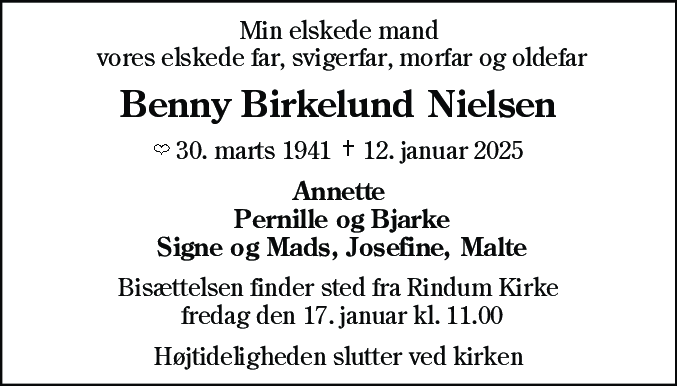 Dødsannonce for Benny Birkelund Nielsen