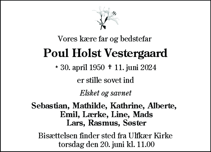 Dødsannonce for Poul Holst Vestergaard