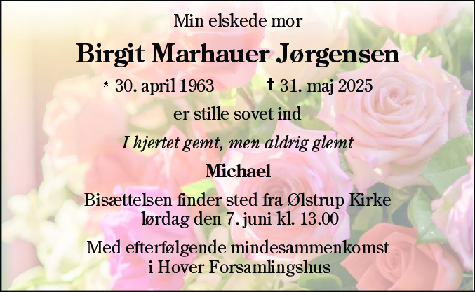 Dødsannonce for Birgit Marhauer Jørgensen