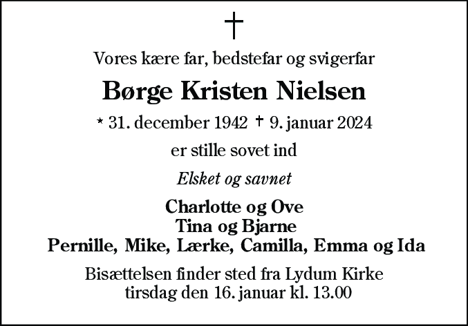 Dødsannonce for Børge Kristian Nielsen