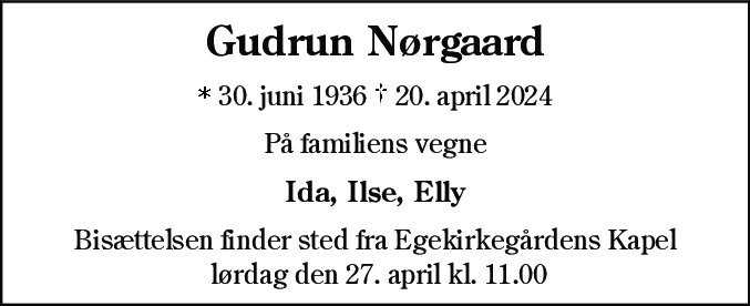 Dødsannonce for Gudrun Nørgaard