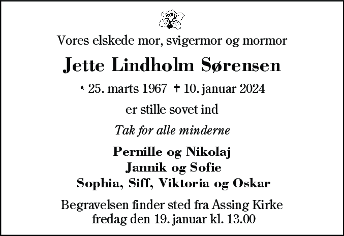 Dødsannonce for Jette Lindholm Sørensen