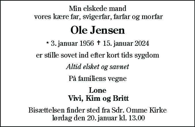Dødsannonce for Ole Jensen