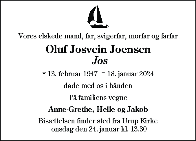 Dødsannonce for Oluf Josvein Joensen