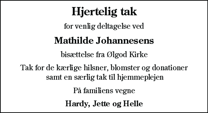Dødsannonce for Mathilde Johannesen