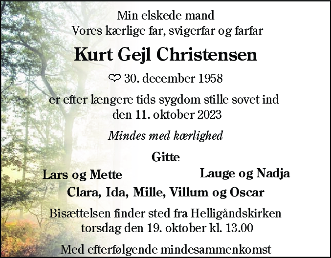 Dødsannonce for Kurt Gejl Christensen