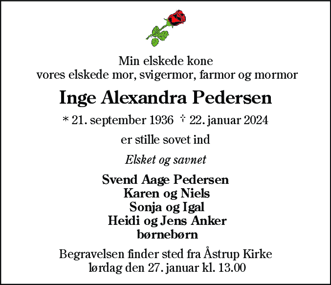 Dødsannonce for Inge Alexandra Pedersen