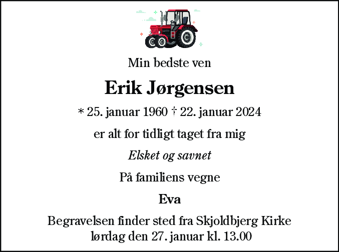 Dødsannonce for Erik Jørgensen