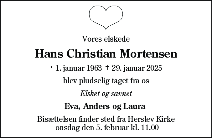 Dødsannonce for Hans Christian Mortensen