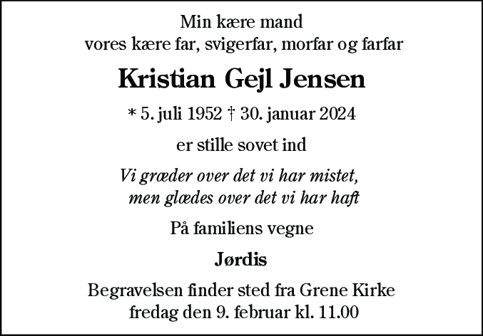 Dødsannonce for Kristian Gejl Jensen