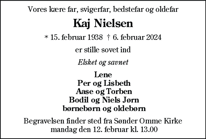 Dødsannonce for Kaj Nielsen