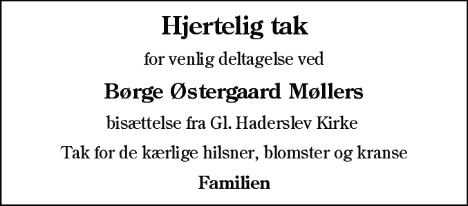 Dødsannonce for Børge Østergaard Møller