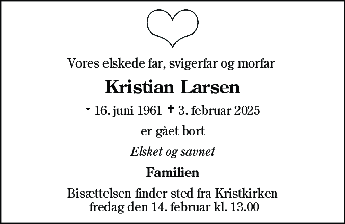 Dødsannonce for Kristian Larsen