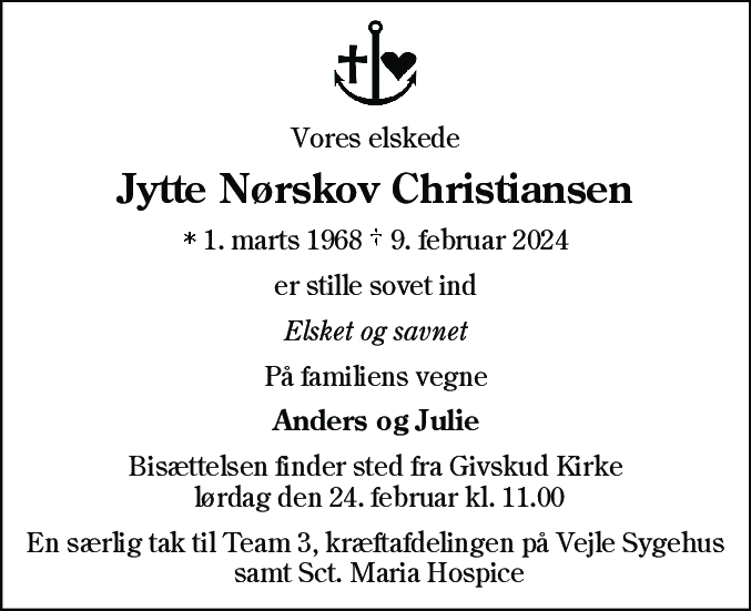 Dødsannonce for Jytte Nørskov Christiansen