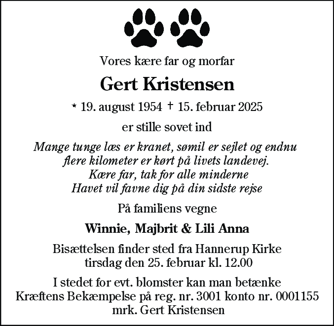 Dødsannonce for Gert Kristensen