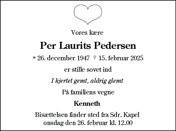 Dødsannonce for Per Laurits Pedersen
