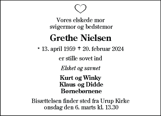 Dødsannonce for Grethe Nielsen