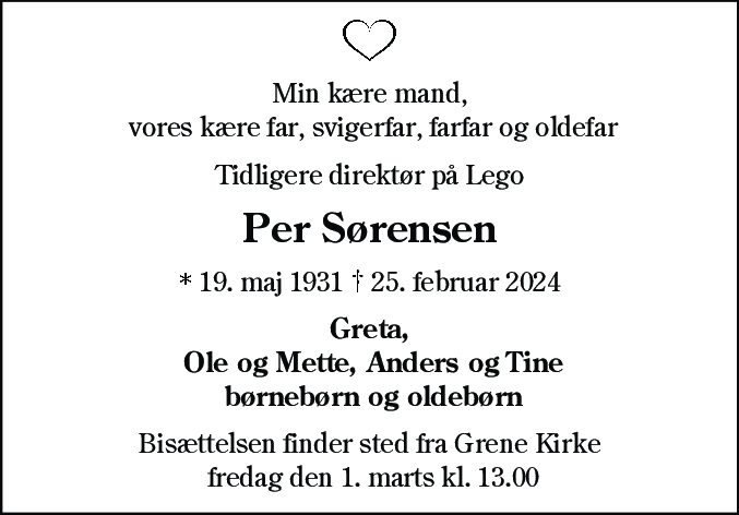 Dødsannonce for Per Sørensen