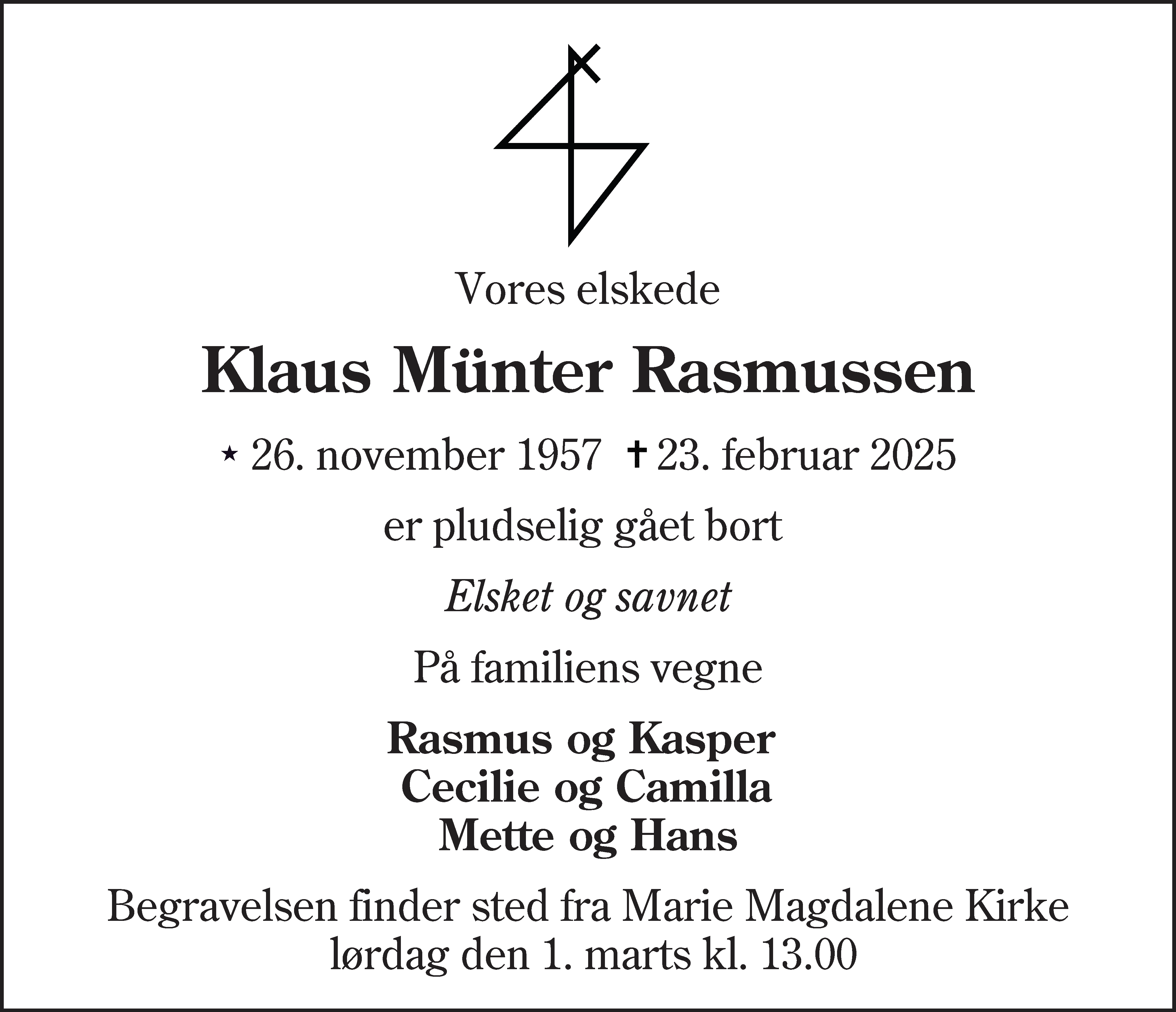 Dødsannonce for Klaus Münter Rasmussen
